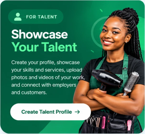 For Talent. Showcase Your Talent. Create your profile, showcase your skills and services, upload photos and videos of your work, and connect with employers and customers. Create Talent Profile.